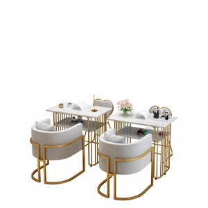 Juego de Mesa y Silla de Salón Moderno de Estilo Lujoso con Mármol - Muebles Multifuncionales para Spa de Uñas para Dos Personas con Silla con Respaldo - Product Image 1