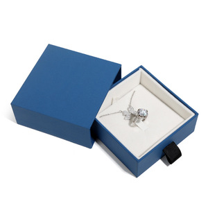 Custom Logo Sliding Drawer Jewelry Packaging <b>Box</b> Luxury Velvet Necklace Ring <b>Gift</b> <b>Box</b> Blue Cardboard Paper Jewelry <b>Box</b> - Product Image 6