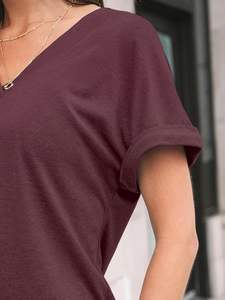 Trajes básicos bonitos de moda para mujer, camiseta de manga corta con cuello en V, Top de punto transpirable para ropa informal de verano 2025 - Product Image 6