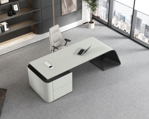 Bureau de direction haut de gamme, moderne, extensible, modulaire, réglable en hauteur, en bois laqué clair, design personnalisé, usage commercial - Product Image 4