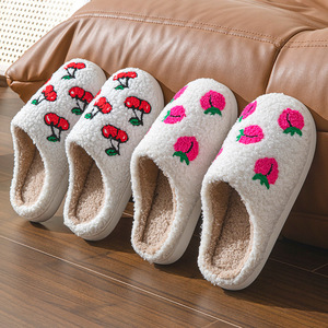 Winter Selling Plush Warm Ladies <b>Slippers</b> Indoor Cartoon Ladies <b>Slippers</b> Green Flat Embroidered Designer <b>Slippers</b> for Women - Product Image 2