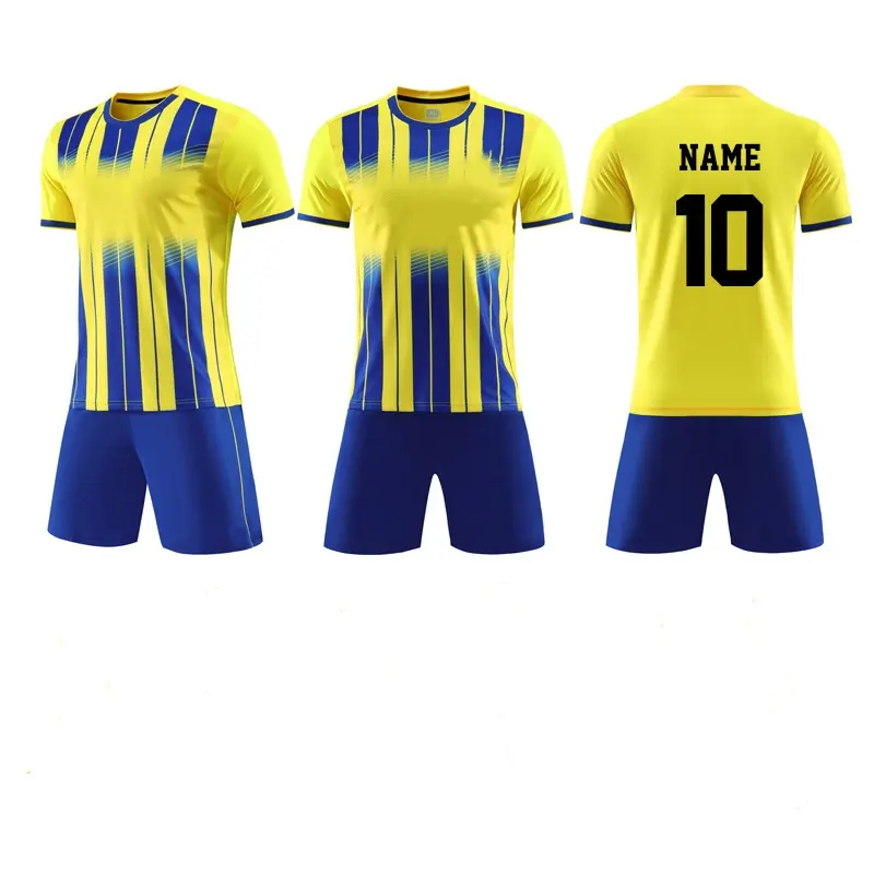 Mannen Aangepaste Gele Voetbalteams Voetbal T-Shirts Sets Kids Uniformes Shirt De Futbol Voetbal Uniformen 2024