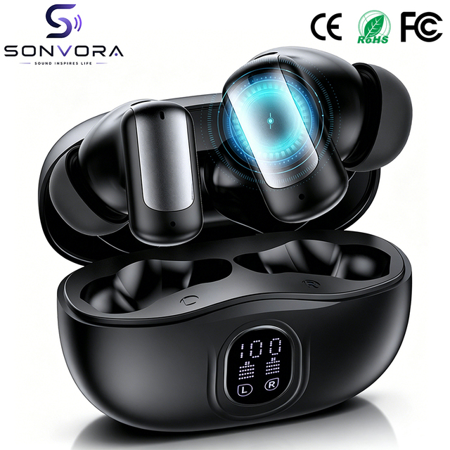 S74 TWS Ergonomic In-Ear Sports Earbuds, Earphones 13mm Driver SBC HiFi Audio, LED Battery Indicator, Smart Touch Control