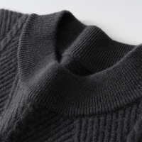 Pull en cachemire 100% pour homme, col montant, motif géométrique en relief, tricot épais, couleur unie, style gentleman, business, urbain, quotidien