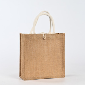 Sacs de shopping en toile de jute de haute qualité avec poignée en cuir, sacs de plage personnalisés en gros, fabriqués à la machine - Product Image 2