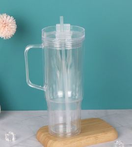 Gobelet isotherme en plastique transparent scintillant de 40 oz, pré-percé, à double paroi, sans BPA, avec couvercle inclus, vente en gros - Product Image 4