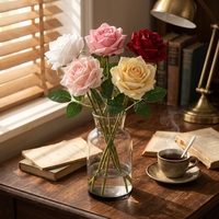 Rose artificielle en soie à toucher réel, à tige unique, bord frisé, pour la décoration de la maison, des mariages et des hôtels