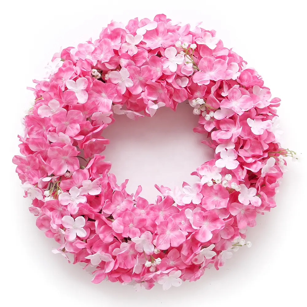 Hermosa colorida corona artificial rosa de 42cm, coronas decorativas de pétalos de hortensia para el hogar, decoración de primavera y verano