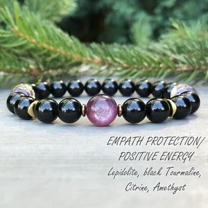 Bracelet de protection d'empathie, bouclier d'aura, absorbe la négativité, « le manteau de pluie de l'émpath », cristal de tourmaline noire, guérison par l'empathie - Product Image 4