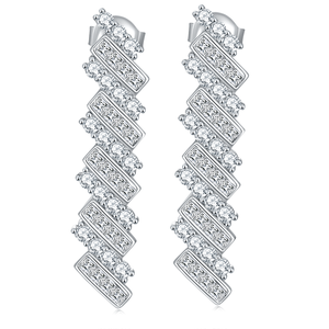 Declaración para Mujer Princesa cuadrado largo borla brillante elegante pendientes de plata esterlina - Product Image 1