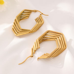 Ensemble de bijoux de créateurs tendance, boucles d'oreilles créoles en acier inoxydable plaqué or 18 carats, imperméables, pour femmes - Product Image 4