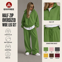 Ensemble survêtement GIVFREE pour femme : sweat à capuche oversize demi-zippé et pantalon de survêtement coupe ajustée, écoresponsable, personnalisable avec logo, vente en gros OEM