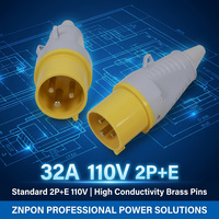 Prise industrielle mâle ZNPON 32A 110V IP44 à 3 broches avec câble jaune et cordons de raccordement pour l'industrie et l'outillage