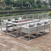 Ensemble de table à manger d'extérieur de luxe en aluminium et osier chaise de jardin en rotin chaise de salle à manger 6 places