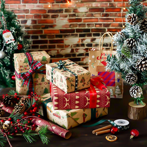 Classic Xmas <strong>Elements</strong> Floral Bouquet Wrapping <strong>Paper</strong> Recyclable 80GSM Kraft <strong>Paper</strong> 50x70cm Custom Logo Wholesale - Product Image 3