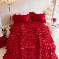 Parure de lit de luxe de style américain, rouge vif, pour cérémonie de mariage, en dentelle et jacquard de pur coton