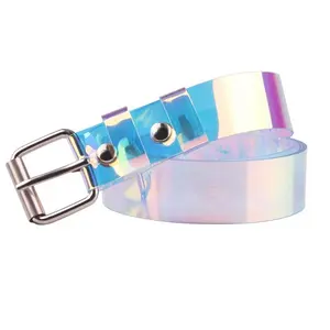 2020 Fancy Transparent Frauen gürtel Laser Holo graphic Rainbow Gürtel Clear Waist Bands Strap Damen gürtel