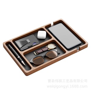 Organizador de escritorio de madera con compartimentos para gafas, teléfono, auriculares y accesorios, color retro rectangular - Product Image 3