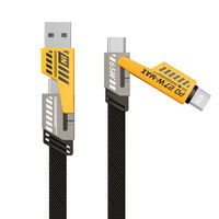 Câble de données tressé en nylon 4-en-1 Type-C et USB avec blindage, charge ultra-rapide PD 65W, 2 ports pour iOS et écouteurs