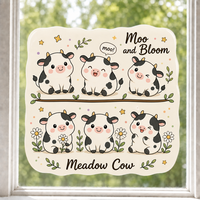 Autocollants personnalisés imperméables en PVC vinyle, motif vache et marguerite Kawaii, autocollant décoratif électrostatique imprimé UV pour fenêtre et mur en verre