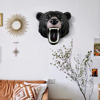 Décoration murale en résine peinte à la main, tête d'ours noir à la bouche ouverte, texture réaliste, décoration d'intérieur tendance et personnalisée