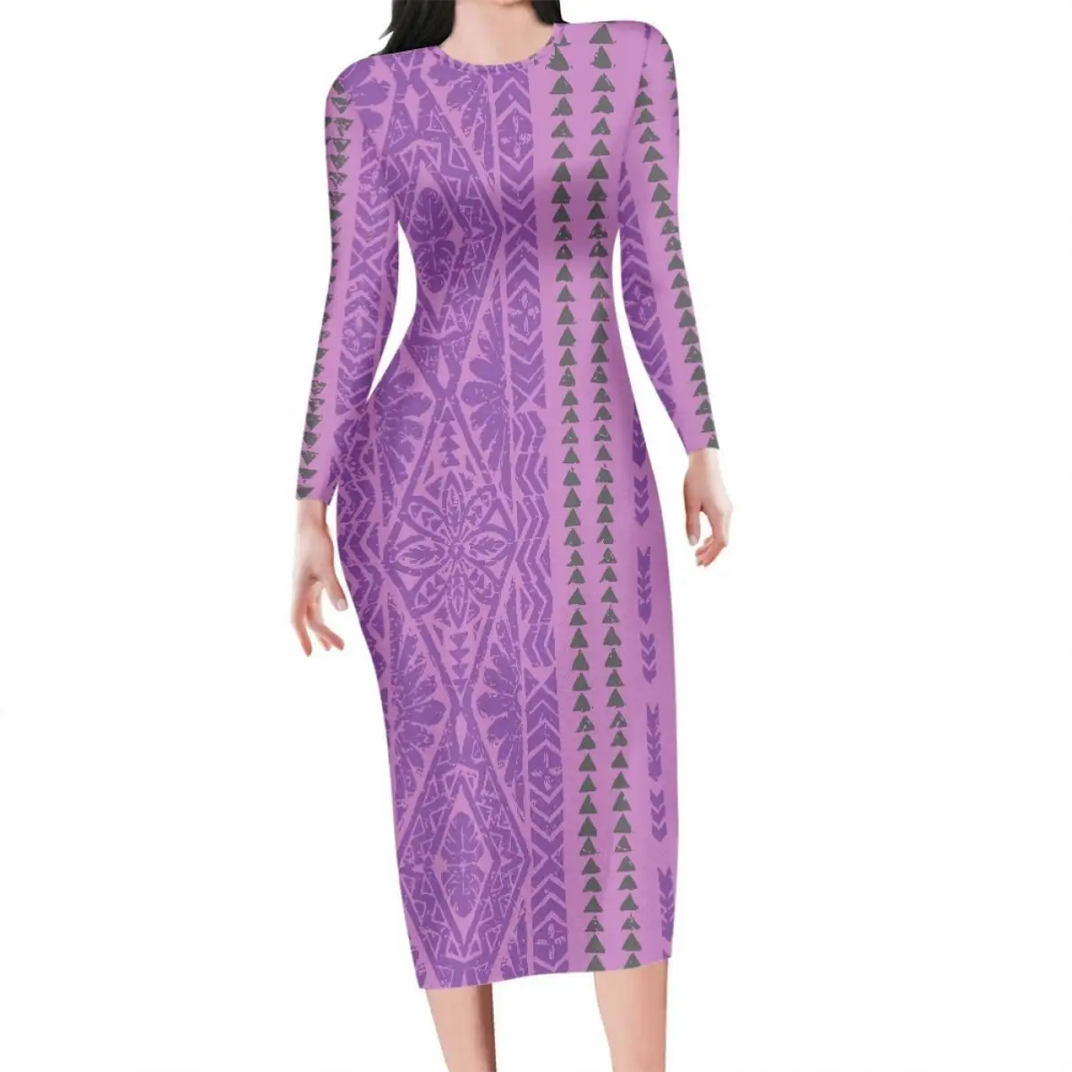 Toptan uzun kollu polinezya elbise Bodycon baskı resmi bahar 2024 Trendy gece kadın elbiseleri seksi gece elbisesi
