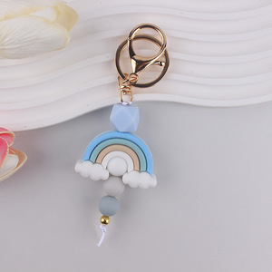 Novo Lançamento Chaveiro de Desenho Animado em Couro e Silicone com Contas de Nuvem Arco-Íris, Suporte para Bolsa, Design Personalizável e Ecológico, Chaveiro da Moda - Product Image 4