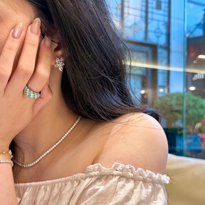 Aazuo – ensemble de bijoux fins en or blanc massif 18 carats, bague et boucles d'oreilles, cadeau de fiançailles, de mariage, pour femme, fête d'anniversaire, Au750 - Product Image 5