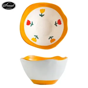 Vajilla de cerámica de flores para restaurante japonés, juego de vajilla moderna de porcelana, tazón de desayuno, vajilla de cerámica