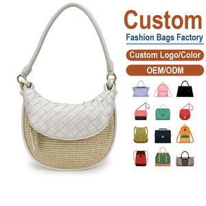 Bolso de Hombro de Cuero de Grano Entero y Tejido de Paja Directo de Fábrica – Acabado Mate, Líneas Fluidas y Naturales |    Estilo Europeo - Product Image 1