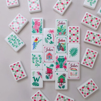 Jeu de tuiles de Mahjong Blush Garden, style américain, motif floral rose et vert, pour femmes, adultes, clubs et soirées de jeux en famille