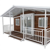Maison conteneur extensible, isolée thermiquement, préfabriquée, avec porche extérieur en bois, pour la vie en plein air