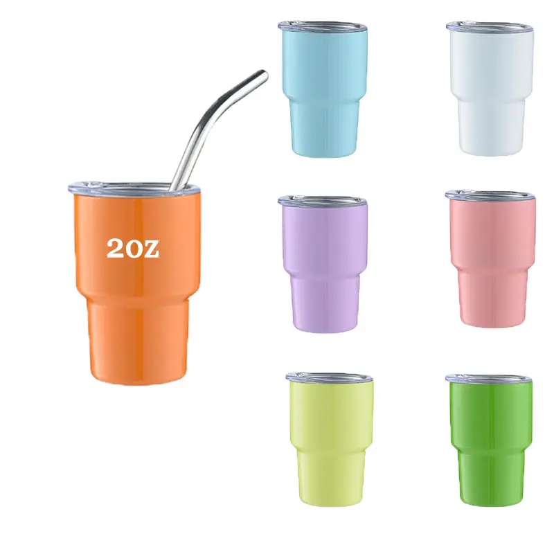 Wholesale Korea Style Stainless Steel Miniature Mini 2oz Shot Glasses Tumbler Cup Custom Logo Shot Glass with Straw Lid