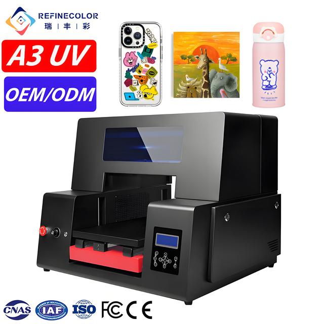 Refinecolor Wide Use A3 Flatbed UV Printer Phone Case Acrylic Canvas Wood Ceramic Golf Balls Ballpoint Pens Printing Machine