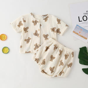 Ropa de verano para bebés de 0 a 2 años, conjunto de ropa con estampado de oso para niñas pequeñas, camisa de manga corta, Top y pantalones cortos, conjunto de 2 uds., 2021 - Product Image 1