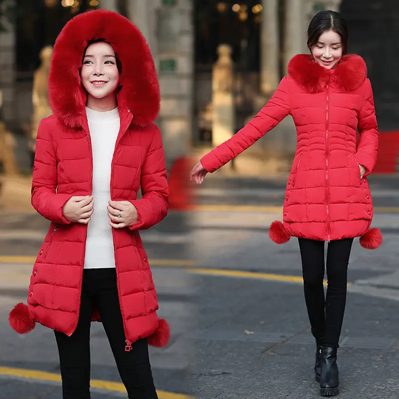 2022 새로운 겨울 여성 슬림 롱 코튼 패딩 자켓 후드 자켓 코트 파카 중국 도매 여성 가짜 모피 롱 코트 자켓