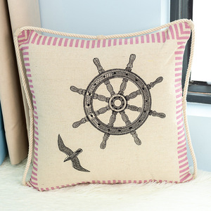Marine Embroidered Cotton Linen <b>Throw</b> <b>Pillow</b> Square With Filling Decorative Cushion For Sofa And Home - Product Image 3