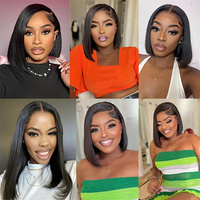 Perruques Lace Frontal en Cheveux Humains Vietnamiens Bruts, Coupe Bob Courte, Ultra-Lisses, Sans Colle, avec Dentelle HD, pour Femmes Noires