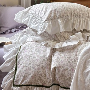 Juego de Ropa de Cama de Algodón Estilo Francés para Niñas, 4 Piezas, Estampado Floral, con Volantes, Estilo Princesa, Funda de Edredón de Algodón Puro, Sábanas para Uso Doméstico - Product Image 3