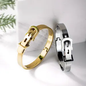 Craft Wolf Fashion Dainty Jewelry 18K Gold Silver Men Women Couple Cuff Party Stainless Steel Belt Buckle Bangle Bracelet