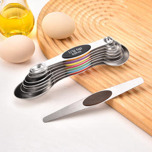 ช้อนตวงสแตนเลสชุด 9 ชิ้นแบบแม่เหล็กวางซ้อนกันได้พร้อมสเกลคู่สำหรับทำอาหารและอบขนม - Product Image 1