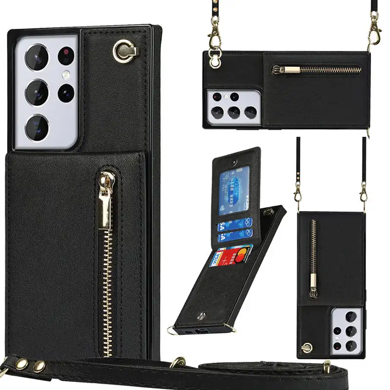 Casing Dompet Tali Bahu Kulit PU untuk Samsung S22 S21 S20 Plus S10 untuk Casing Kulit Samsung Galaxy Note 20 Ultra 5G