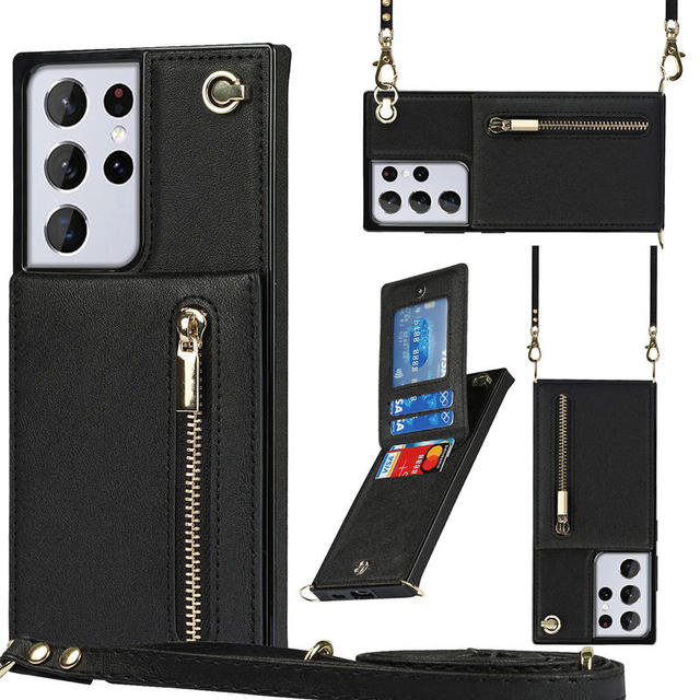 PU Leather Shoulder Strap Wallet Case for Samsung S22 S21 S20 Plus S10 for Samsung Galaxy Note 20 Ultra 5g Leather Cases