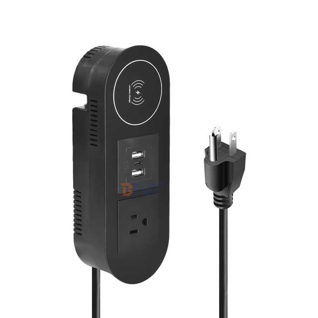 Embedded Desktop Power Socket Multifunctional US Standard ABS 1AC 2USB 1 Type-C Charging Ports IP44 110-240V Wireless Charger