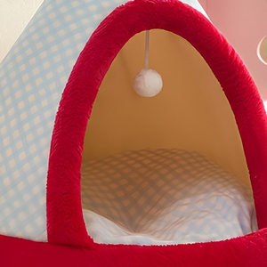 Triangle Ferme Chat Grotte Lit Polycoton Polaire Corail Doux Pliable Housse Amovible Ecossais Toutes Saisons Interieur Chiens - Product Image 6