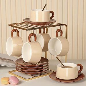 Vintage High-end Coffee <b>Cup</b> Set with Creative Exquisite Ceramic <b>Cups</b> and Plates, High Aesthetic Latte <b>Cups</b>, Afternoon Tea <b>Cups</b> - Product Image 2