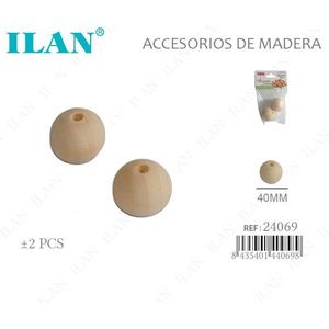 Perline di legno Ilan rotonde da 40 mm per artigianato e decorazione - Product Image 1