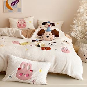 Dessin animé blanc 4 pièces maison hôtel Textiles Applique lait velours couette housse de couette 4 pièces ensemble de literie fournisseur - Product Image 6