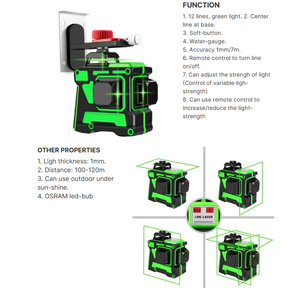 Niveau laser vert industriel 16 lignes 360° °   Niveau laser 3D auto-nivelant avec chargeur de batterie - Product Image 6