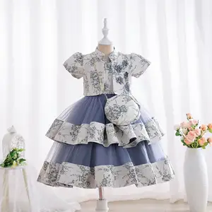 儿童服装金色绣花花公主蛋糕棉裙女童儿童圣诞儿童服装女婴服装2023